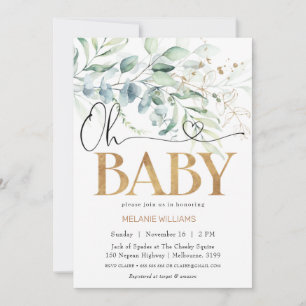 Greenery Eucalyptus Guld Oh Baby Baby Shower Inbjudningar