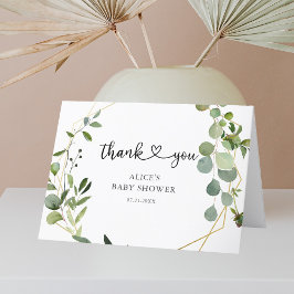 Greenery Eucalyptus Heart Calligraphy Baby Shower Tack Kort