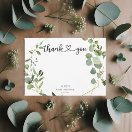 Greenery Eucalyptus Heart Script Baby Shower Tack Kort