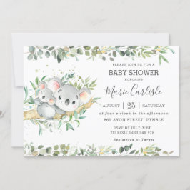 Greenery Eucalyptus Koala Neutralt Baby Shower Boy Inbjudningar