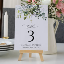 Greenery, Eucalyptus Leaves, Baptism Table Numbers