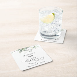 Greenery, Eucalyptus Leaves, Boho, Birthday Underlägg Papper Kvadrat