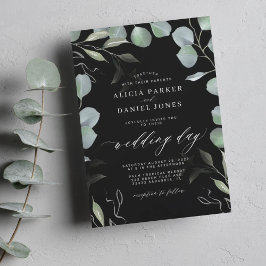 Greenery eucalyptus löv elegant black bröllop inbjudningar