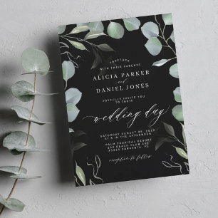 Greenery eucalyptus löv elegant black bröllop inbjudningar