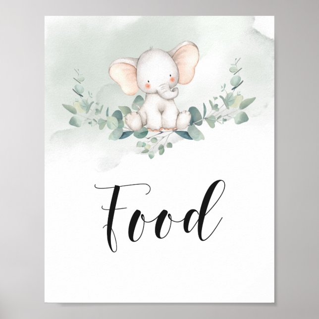 Greenery eucalyptus löv elephant food sign poster (Framsidan)