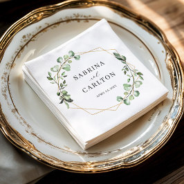 Greenery Eucalyptus Löv Geometric Bröllop Pappersservett