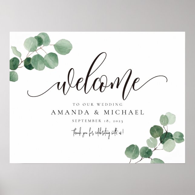 Greenery Eucalyptus Löv Welcome SIgn Poster (Framsidan)