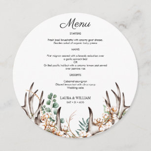 Greenery Eucalyptus Lövs Antler Boho Round Menu Meny