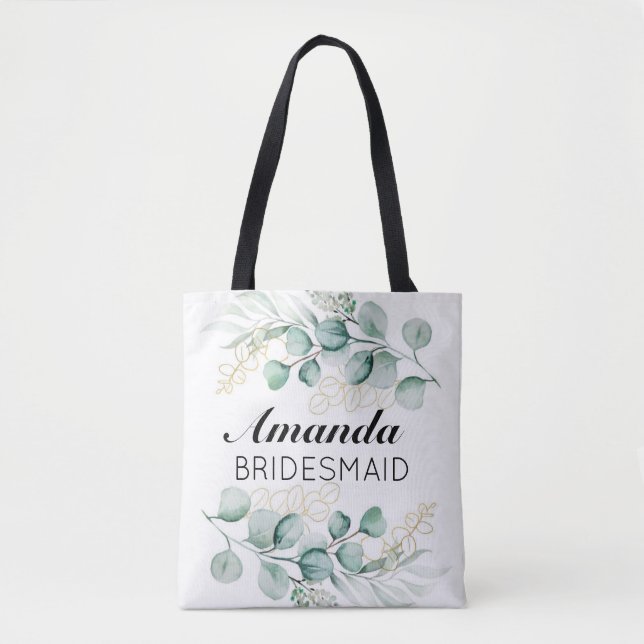 Greenery Eucalyptus Lövs Bridesmaid Tote Bag Tygkasse (Framsida)
