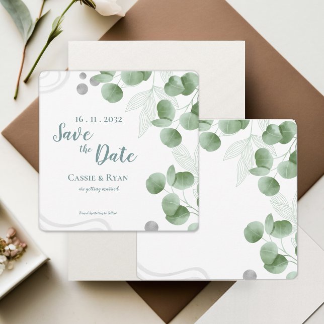 Greenery Eucalyptus Lövs Bröllop spara datum (Greenery Eucalyptus Leaves Wedding Save the Date Invitation)