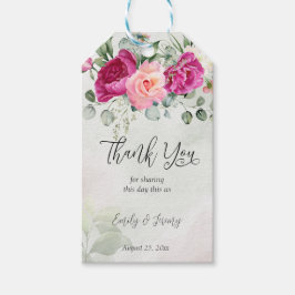 Greenery eucalyptus magenta peony ro favör presentetikett