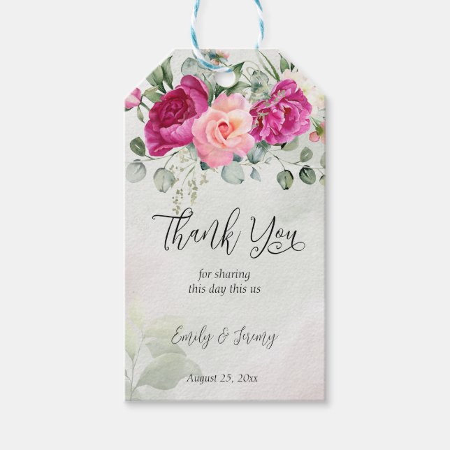 Greenery eucalyptus magenta peony ro favör presentetikett (Framsidan)