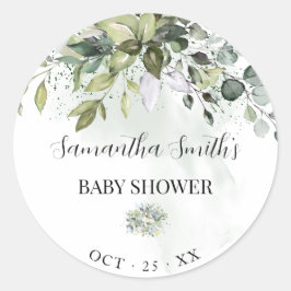 Greenery Eucalyptus Neutralt Baby Shower Runt Klistermärke
