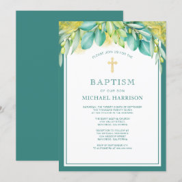 Greenery Eucalyptus Olive Kön Neutral baptism Inbjudningar