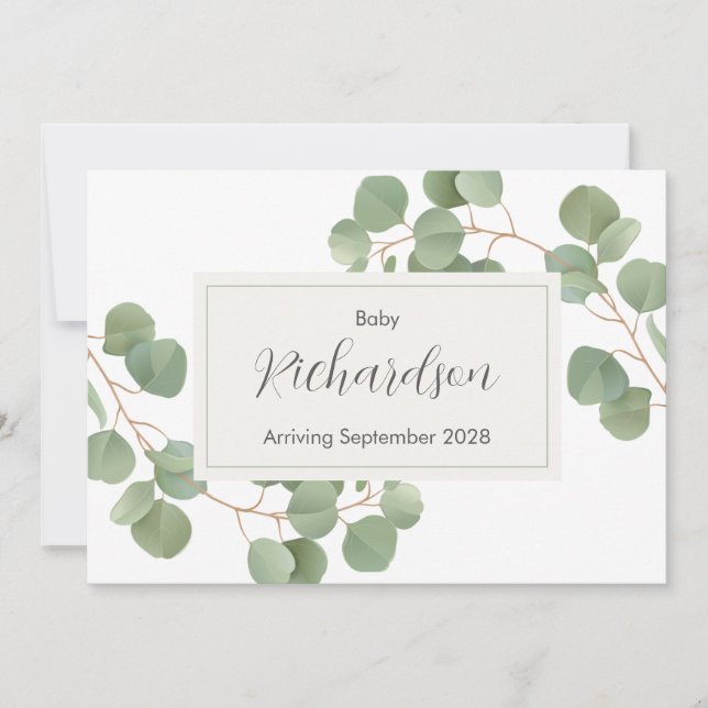Greenery Eucalyptus Pregnancy Announcement Card Meddelande (Framsida)