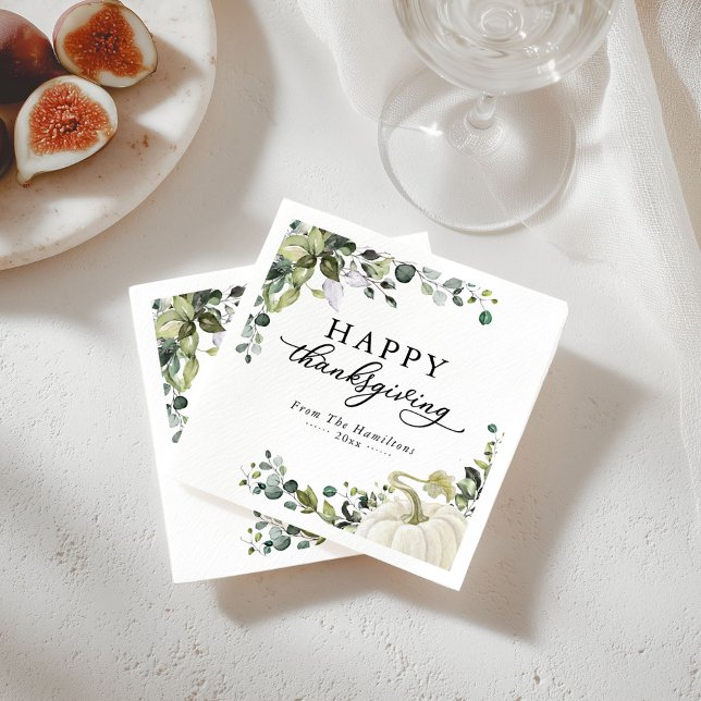 Greenery Eucalyptus Pumpkin Thanksgiving Dinner Pappersservett (Skapare uppladdad)
