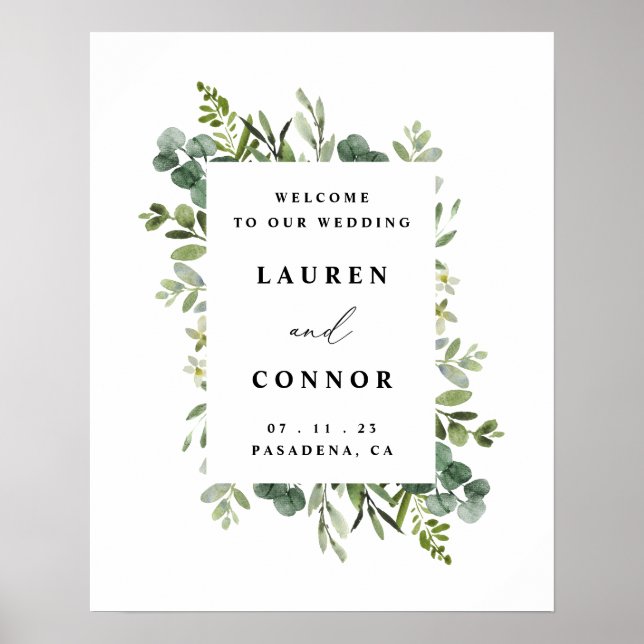 Greenery Eucalyptus Ram Bröllop entrance Sign Poster (Framsidan)