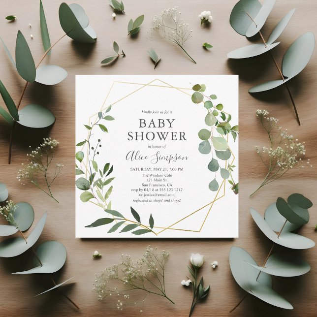 Greenery Eucalyptus Script Baby Shower Inbjudningar (Skapare uppladdad)