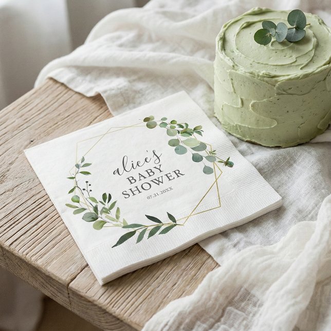 Greenery Eucalyptus Script Baby Shower Pappersservett (Skapare uppladdad)