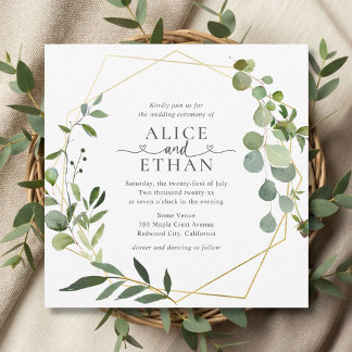 Greenery Eucalyptus Script Heart Wedding Inbjudningar