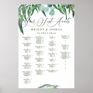 GREENERY EUCALYPTUS SEATCHART, ALFABETISKT POSTER