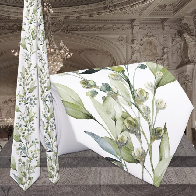 Greenery Eucalyptus Spray & Vines Bröllop Neck Tie Slips (Skapare uppladdad)