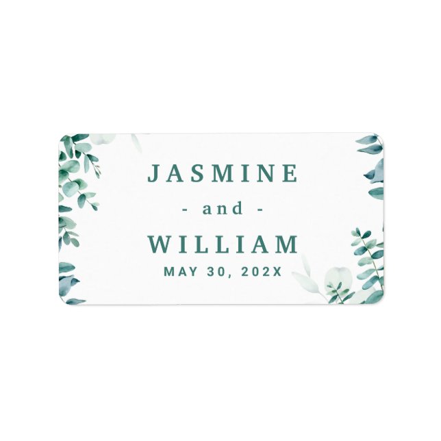 Greenery Eucalyptus Square Frameborder Bröllop Adressetikett (Framsidan)