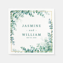 Greenery Eucalyptus Square Frameborder Bröllop Pappersservett