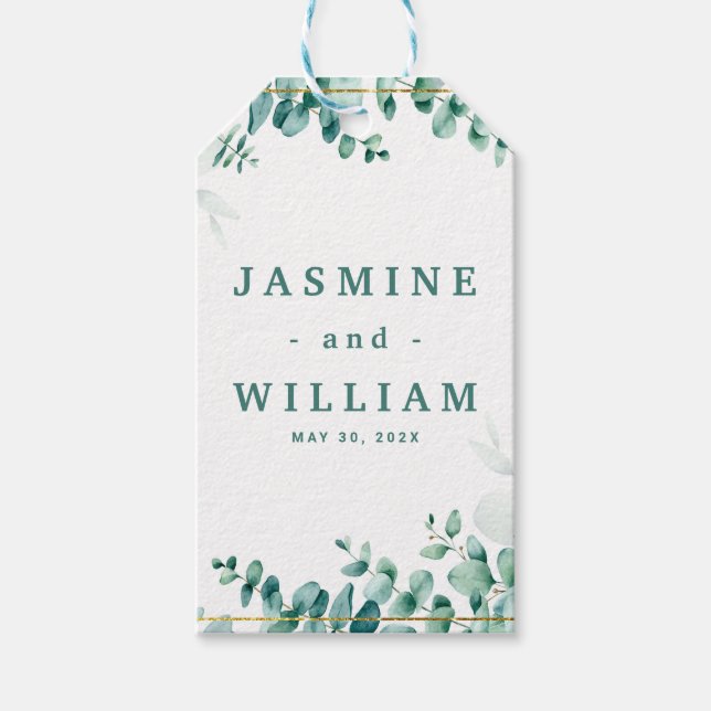 Greenery Eucalyptus Square Frameborder Bröllop Presentetikett (Framsidan)