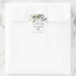 Greenery Eucalyptus Succulent Baby Shower Fyrkantigt Klistermärke