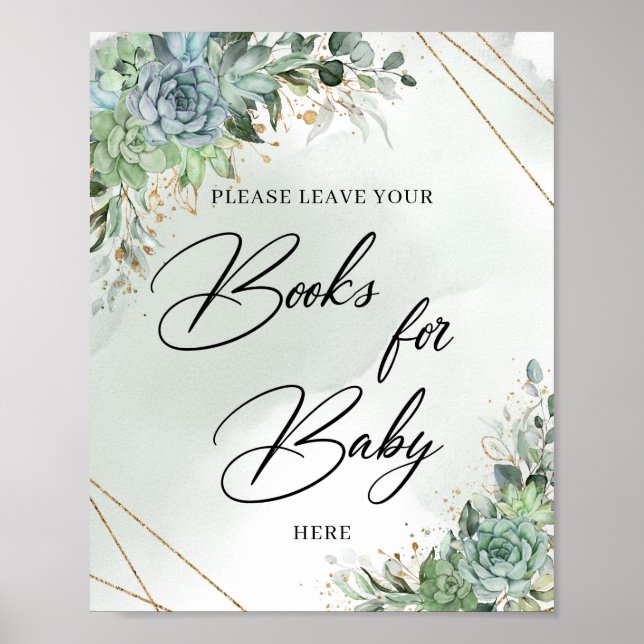 Greenery eucalyptus succulents guld Bokar för Baby Poster (Framsidan)
