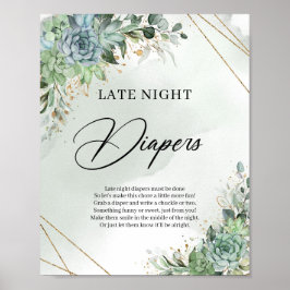 Greenery eucalyptus succulents Late Night Diaper Poster