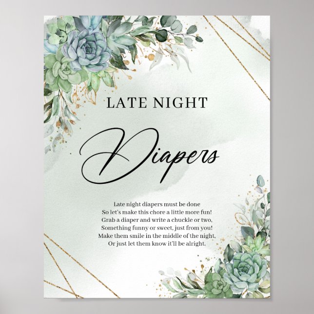 Greenery eucalyptus succulents Late Night Diaper Poster (Framsidan)