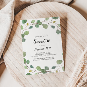 Greenery Eucalyptus Sweet 16 Födelsedagsfester Inbjudningar