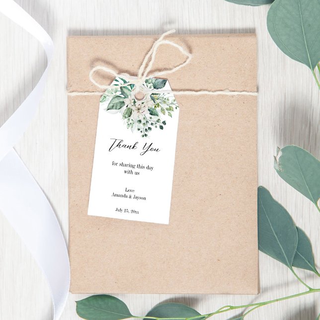 Greenery eucalyptus vit ros bröllop presentetikett (Greenery eucalyptus white roses wedding gift tags)