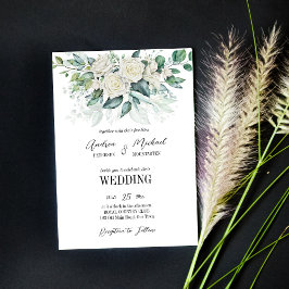 Greenery eucalyptus vit ros bröllopsinbjudan inbjudningar
