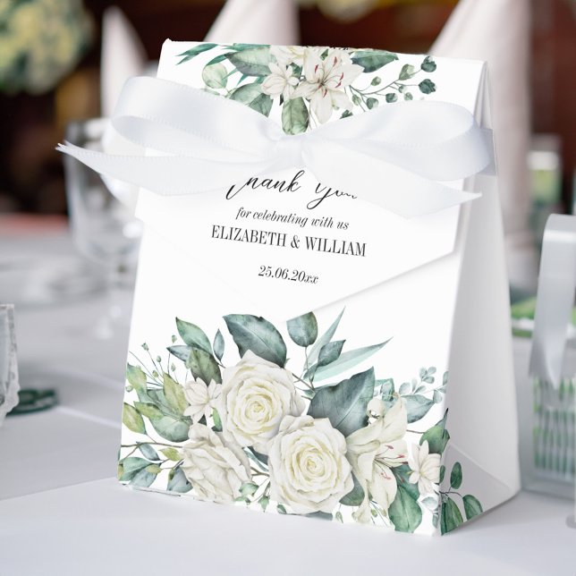 Greenery eucalyptus vit ros personlig presentaskar (Greenery eucalyptus white roses personalized favor box)