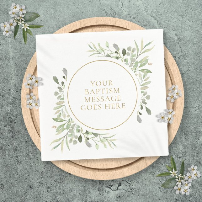Greenery Eucalyptus Watercolor Baptism Christening Pappersservett (Greenery Eucalyptus Watercolor Baptism Christening Napkins)