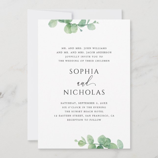 Greenery Eucalyptus Wedding | Elegant Botanical Inbjudningar (Framsida)