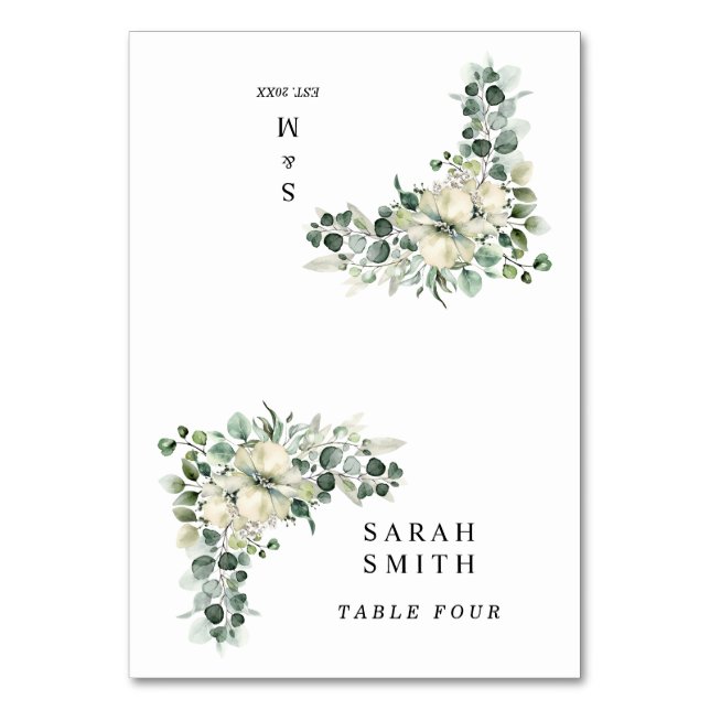 Greenery Eucalyptus Wedding Place Cards Bordsnummer (Framsidan)