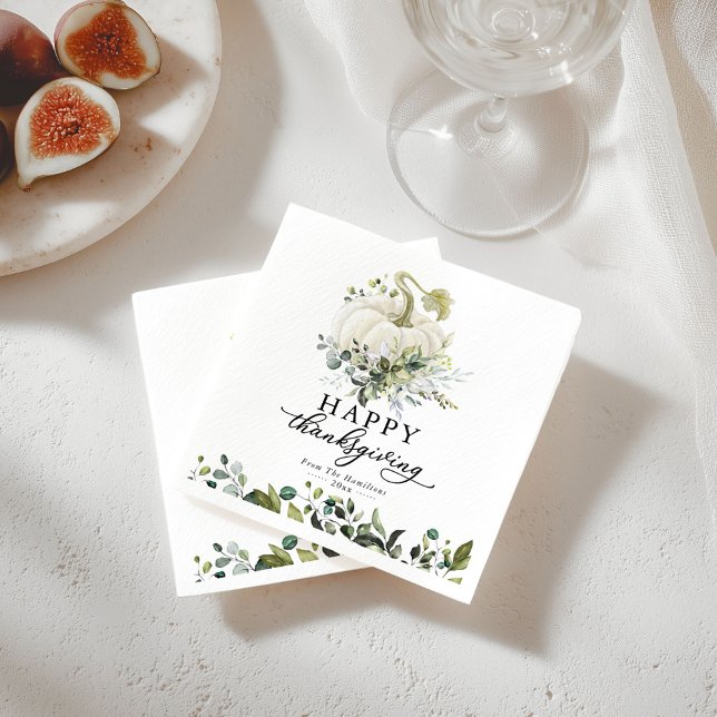 Greenery Eucalyptus White Pumpkin Thanksgiving Pappersservett (Skapare uppladdad)