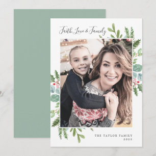 Greenery Faith Kärlek och Family Photo Julkort