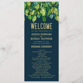 Greenery Fall Grönt Guld Lövs Foliage Bröllop Program