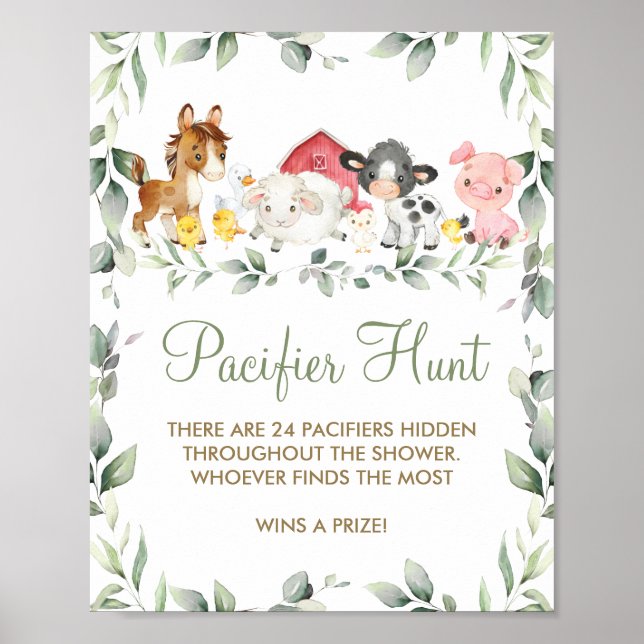 Greenery Farm Barnyard Animals Nappar Hunt Game Poster (Framsidan)