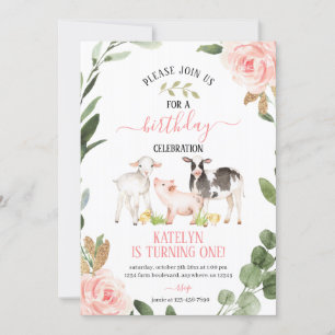 Greenery Farm Birthday bjudande in till blommor Inbjudningar