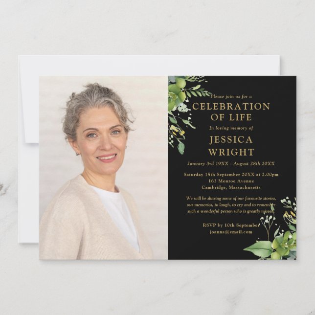 Greenery Firande i livets begravningsfoto Inbjudningar (Framsida)