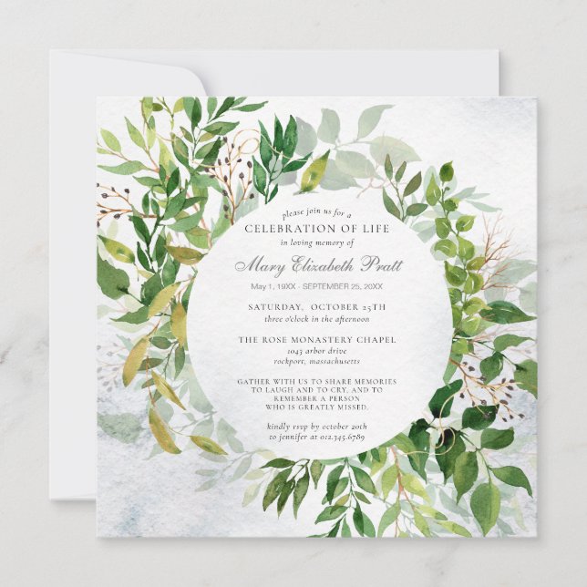 Greenery Firande of Life Funeral Investigation Inbjudningar (Framsida)