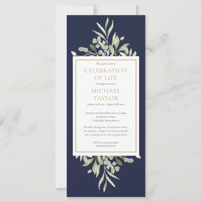 Greenery Firande of Life Funeral Service Inbjudningar (Framsida)