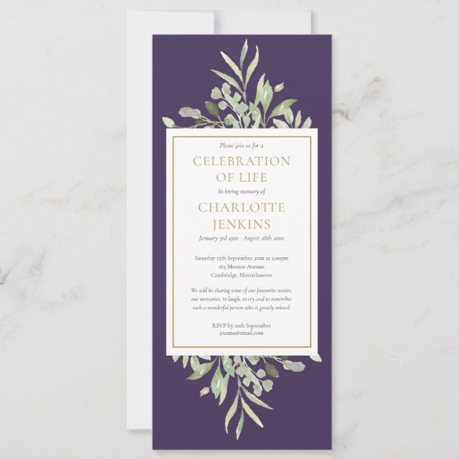 Greenery Firande of Life Funeral Service Inbjudningar (Framsida)