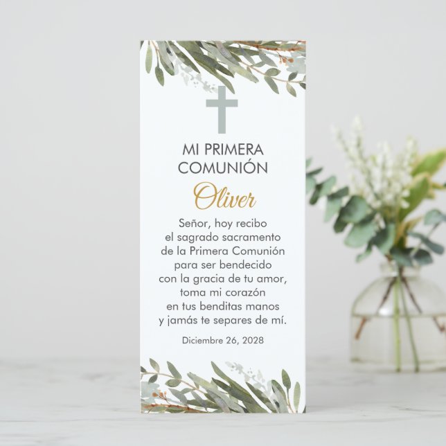 Greenery First Communion Bookmark på spanska (Stående Fram)